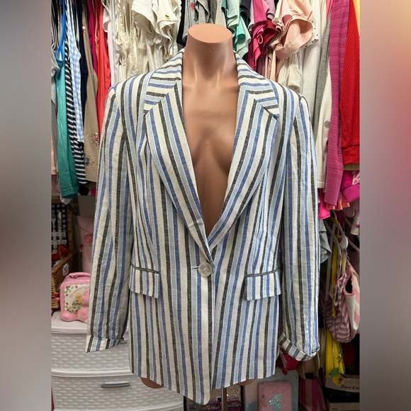 Kasper Blue & White Stripped Blazer Size 12 - Picture 2 of 5